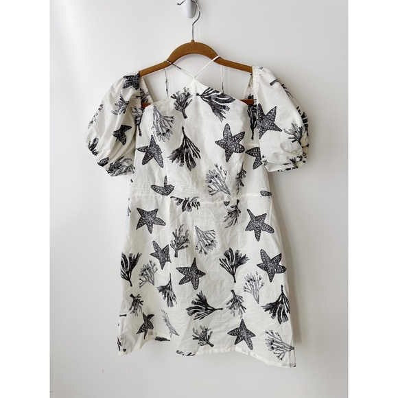 NEW Never Fully Dressed White Reef Rocco Tropical Puff Sleeve Mini Dress 12 NWT - Picture 3 of 8